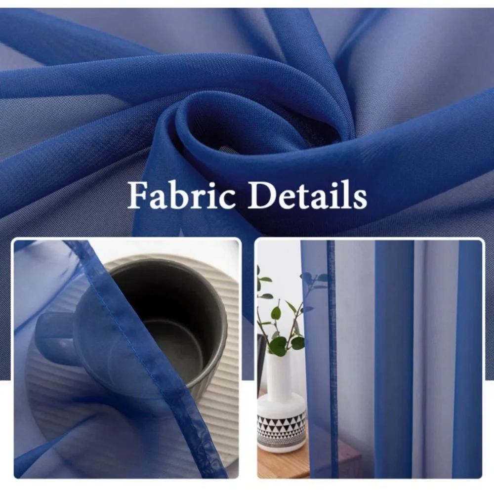 Luxury Home | Set of 2 Elegant meets Chic Navy Blue Sheer Curtain Panels